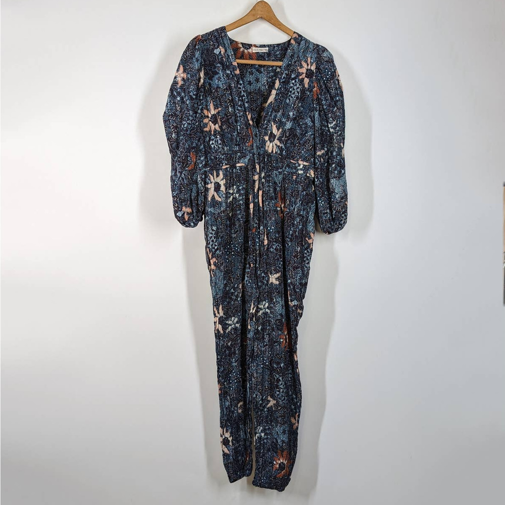 Ulla Johnson Navy Blue Floral Jumpsuit with Peach Accents